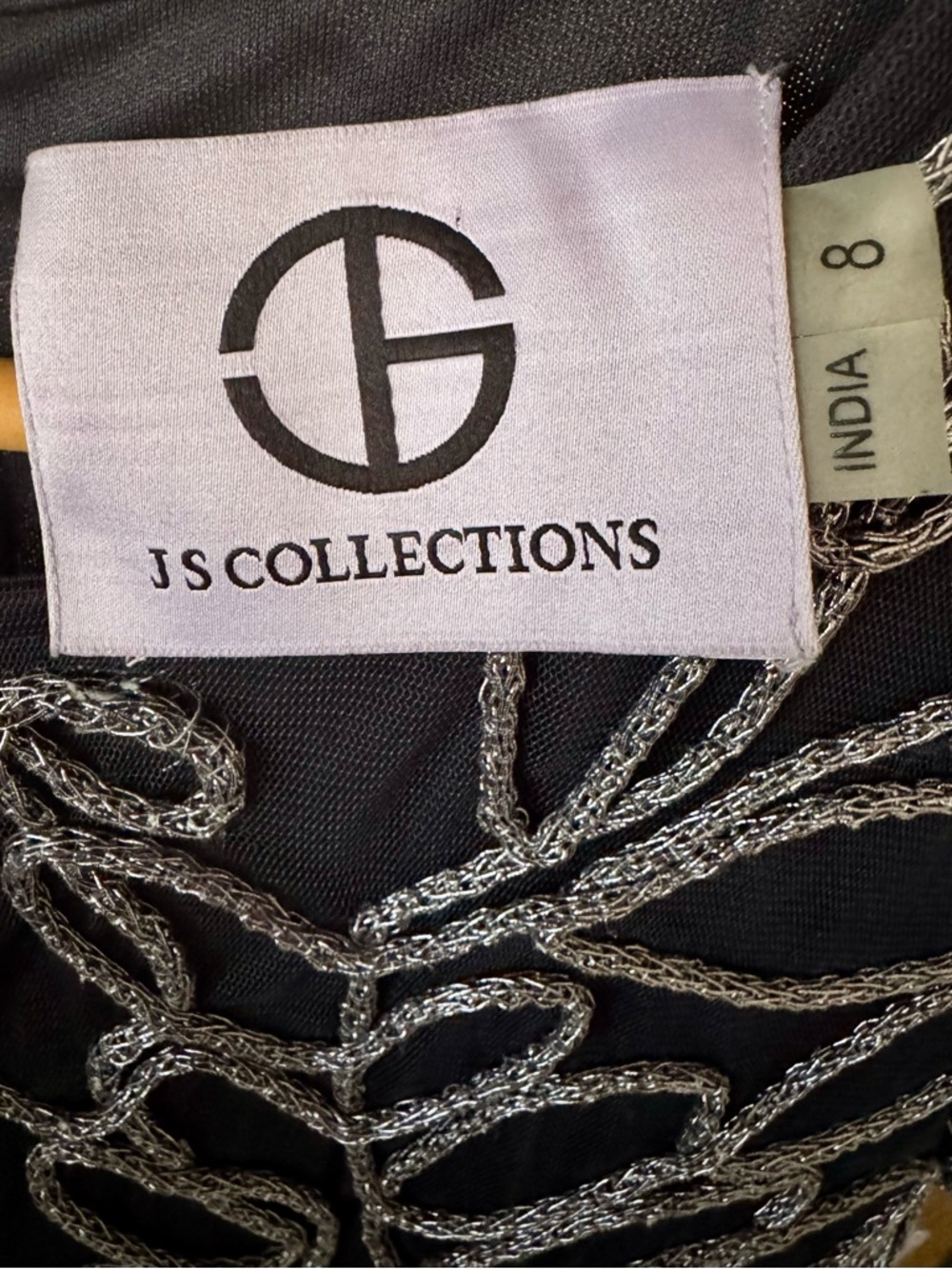 JS Collections Navy Midi Dress with Silver Embroidery